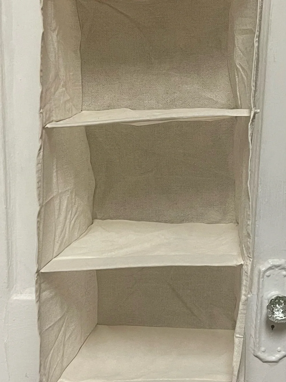 Neutral Cream Fabric Hanging Shelf Organizer for Home Storage